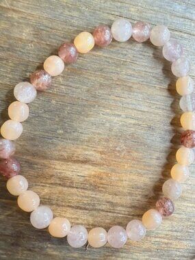 Peach moonstone and strawberry quartz bracelet